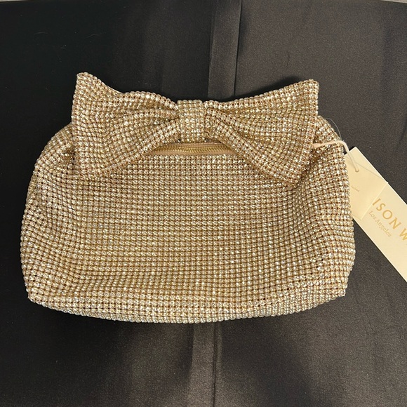 Madison West | Gold Rhinestone Embellished Hobo Bag w/ Bow ✨ - Picture 1 of 8